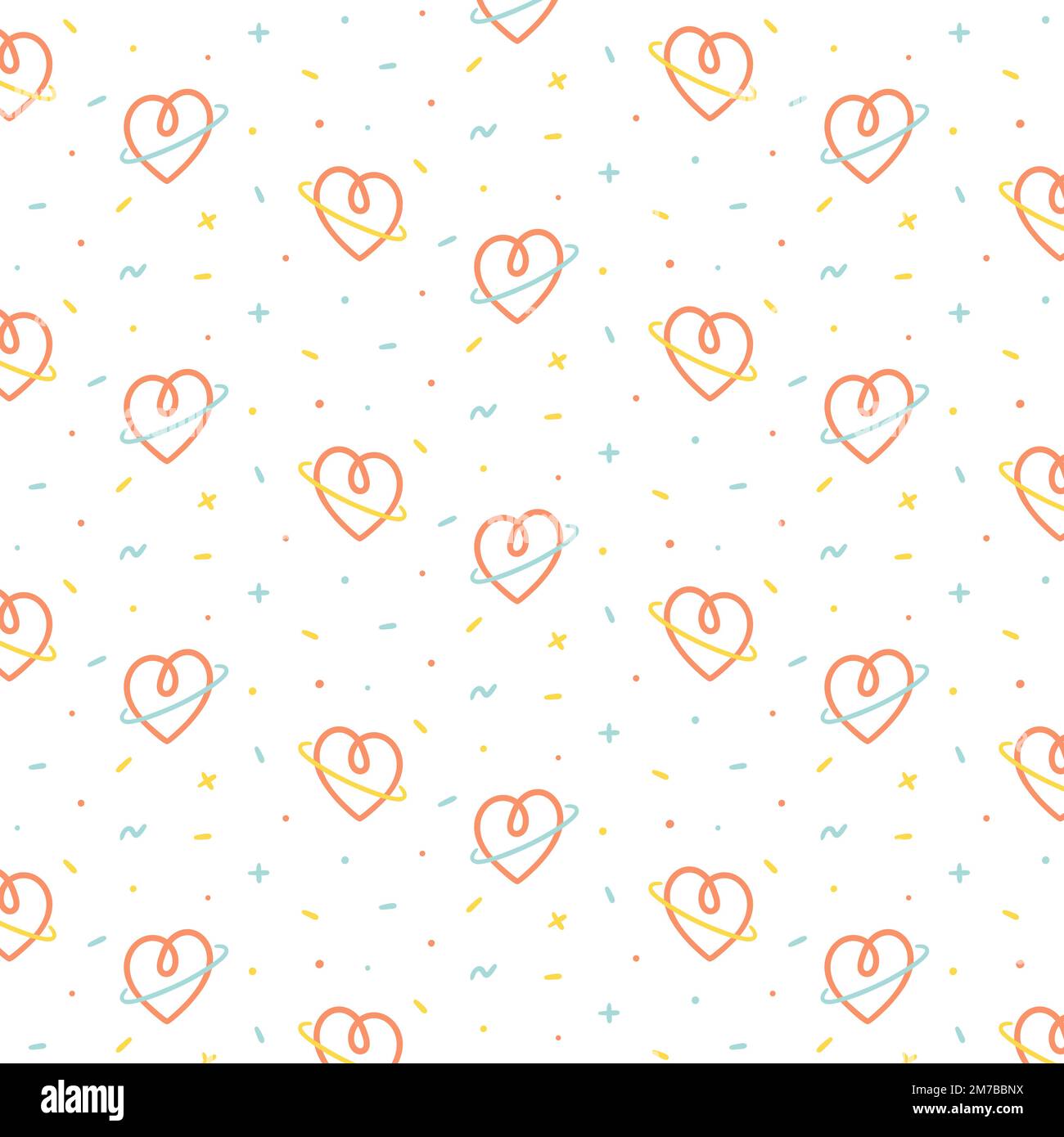 Vector illustration of heart with a ring pattern on white background. Pattern for textile, fabric,wrapping paper. Stock Vector