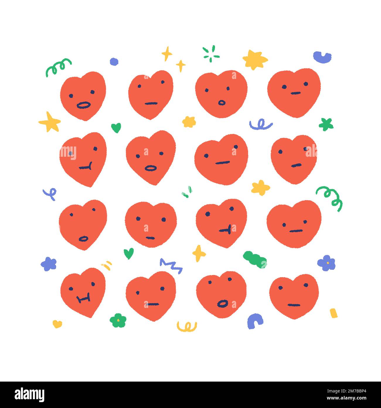 Set of heart with face vector illustration in cartoon style Stock ...
