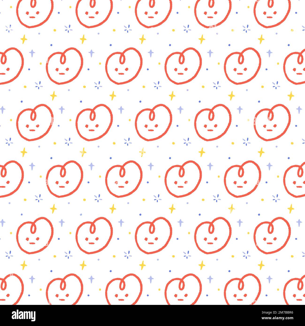 Hand drawn pattern vector illustration of heart with face in cartoon ...