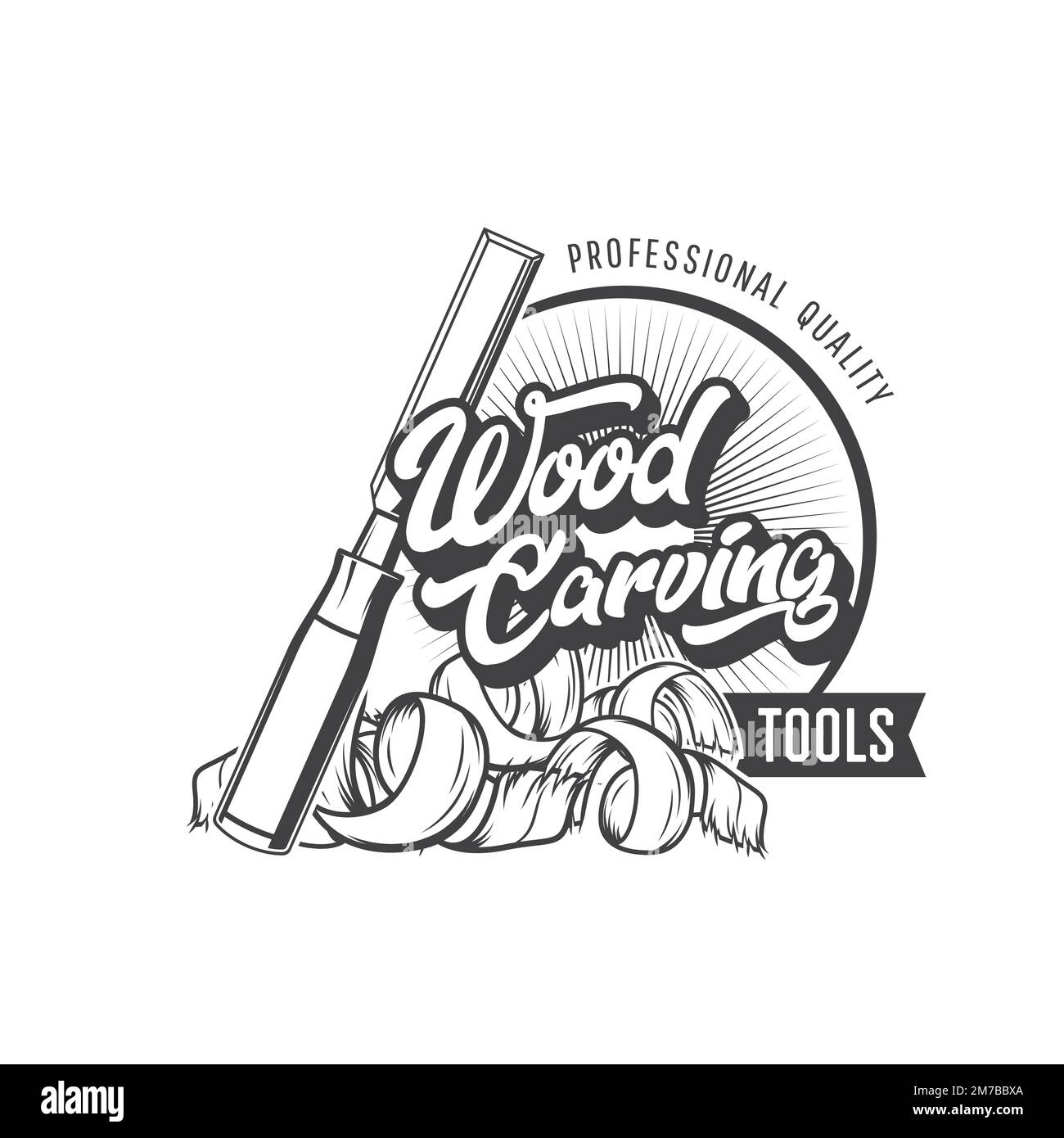 Wood carving tools icon. Woodworking industry, carpentry and