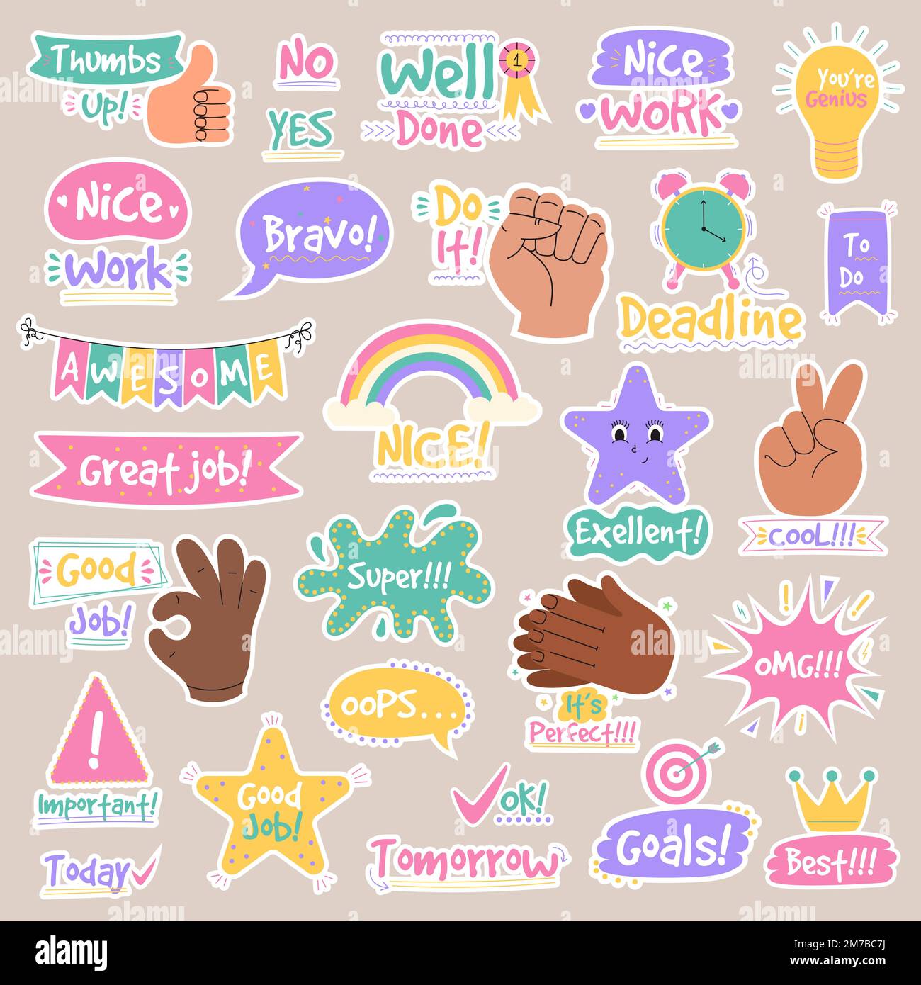 Sticker collection to reward the job well done and good results. Perfect  for teachers and kids. Hand drawn vector drawings Stock Vector Image & Art  - Alamy