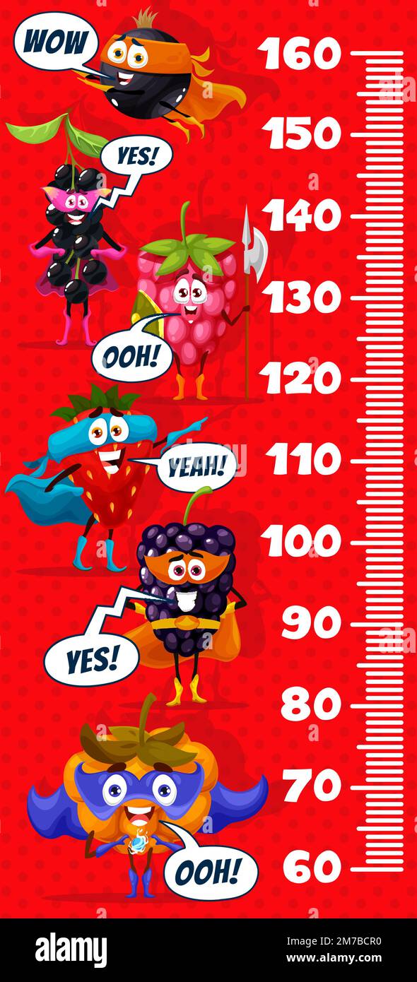 Kids height chart ruler cartoon superhero berry characters growth meter ...