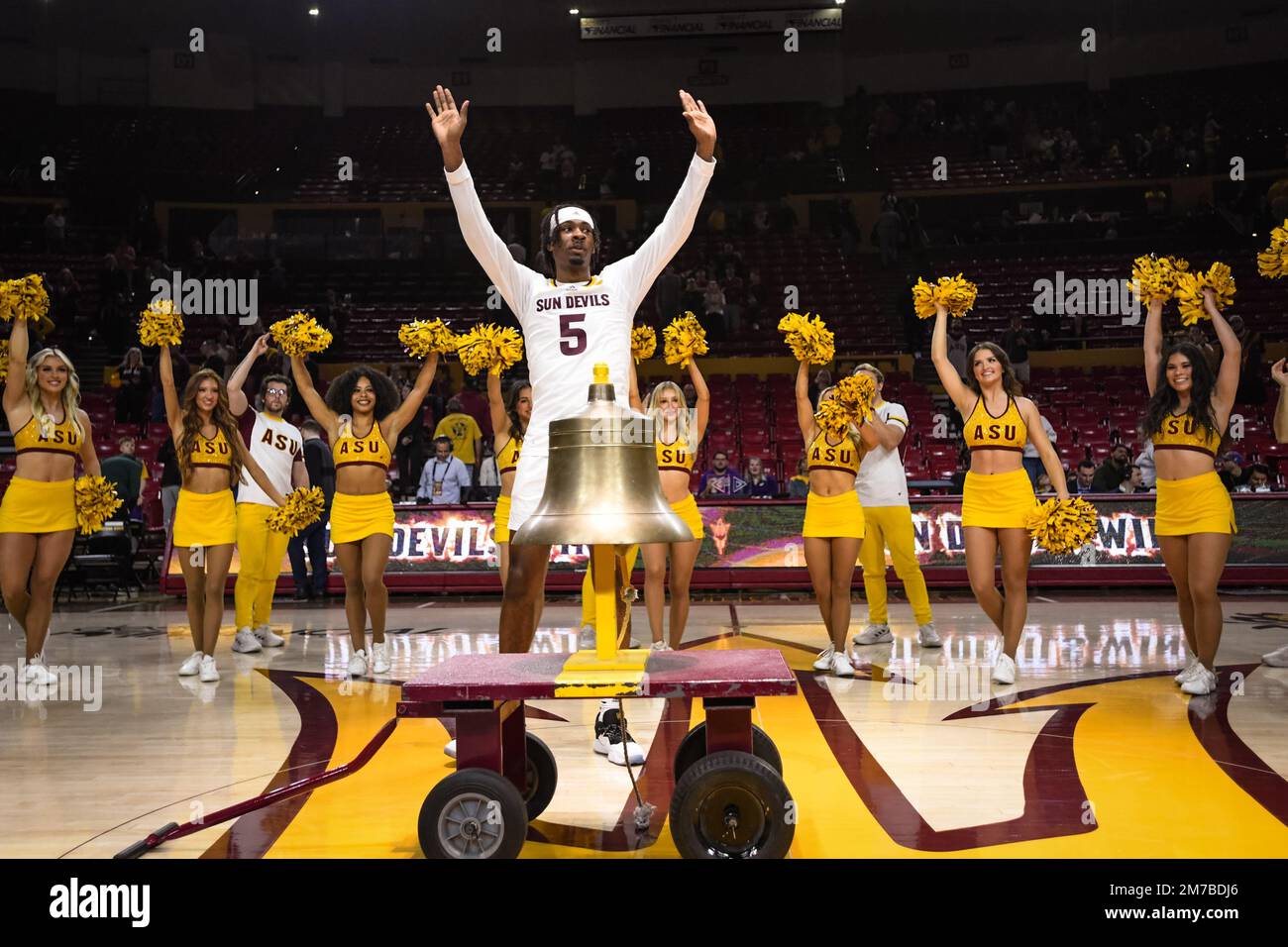 Arizona State guard Jamiya Neal (5) rings the victory bell after an