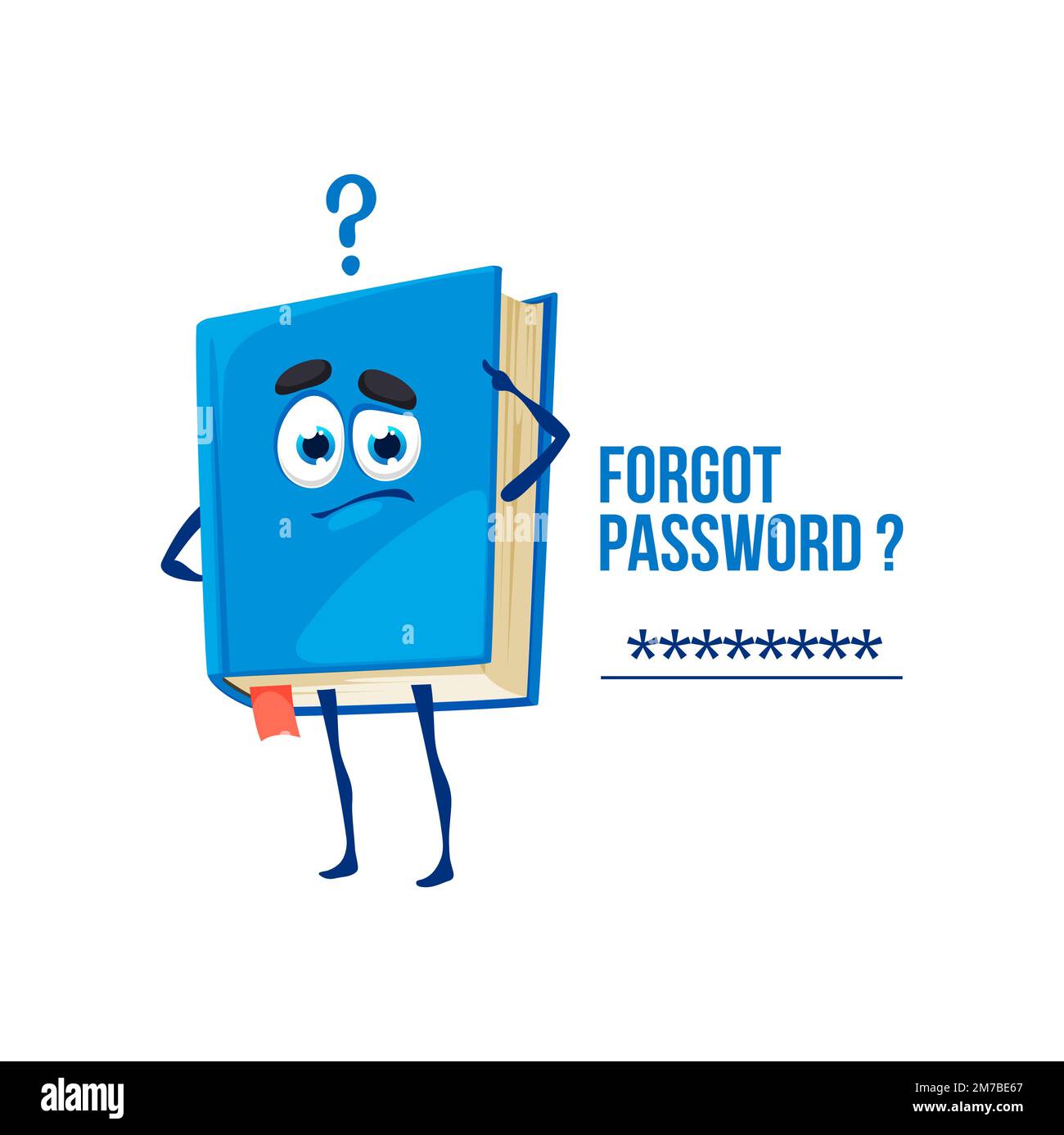 Forgot password cartoon book character. Vector thoughtful textbook ...