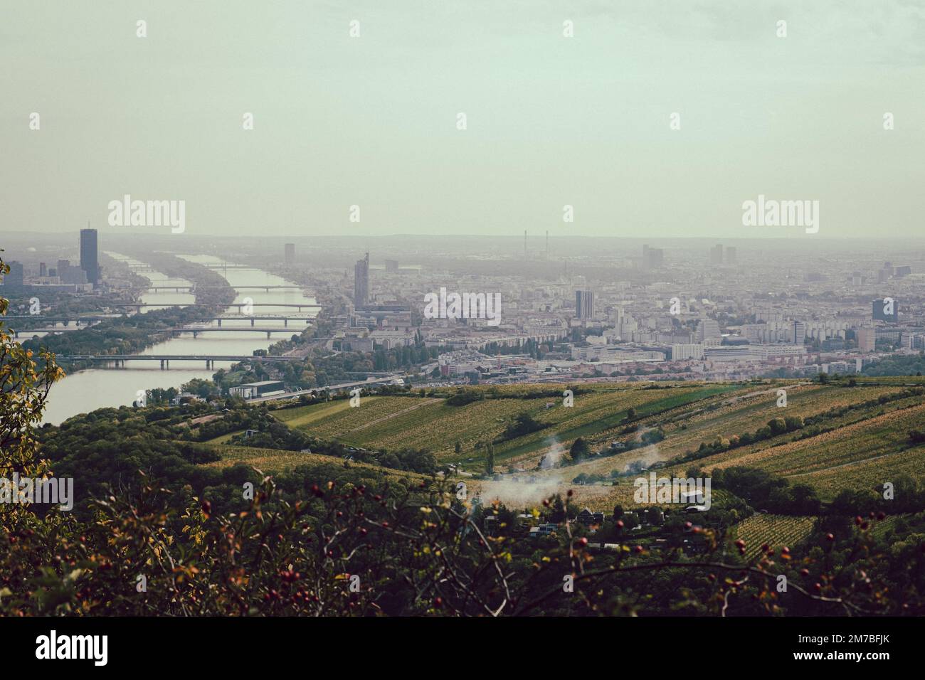 An aerial view of a cityscape and a river Stock Photo - Alamy