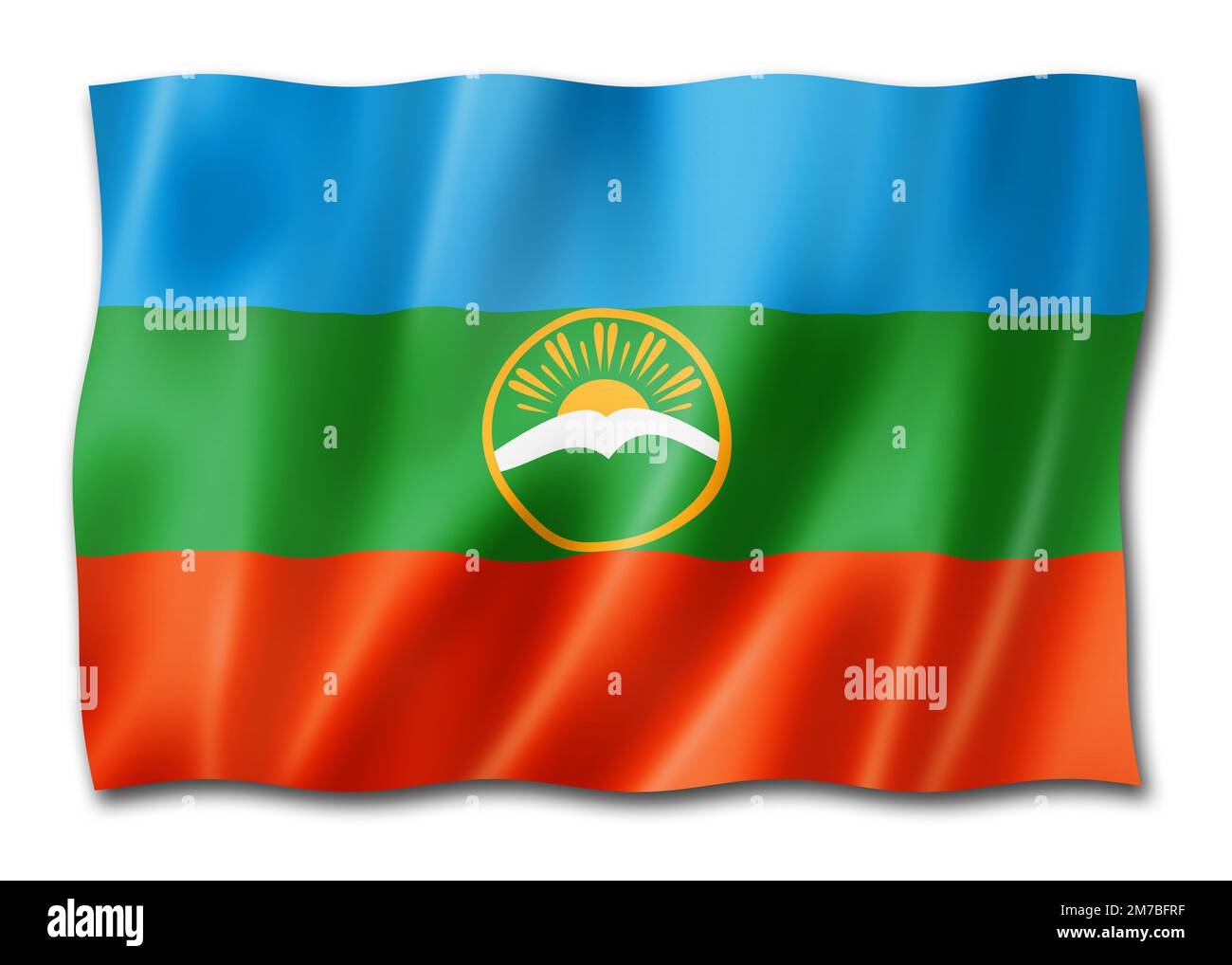 Karachay Cherkessia state - Republic -  flag, Russia waving banner collection. 3D illustration Stock Photo