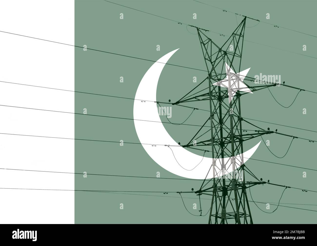 High voltage post or High voltage tower with Flag of the Pakistan