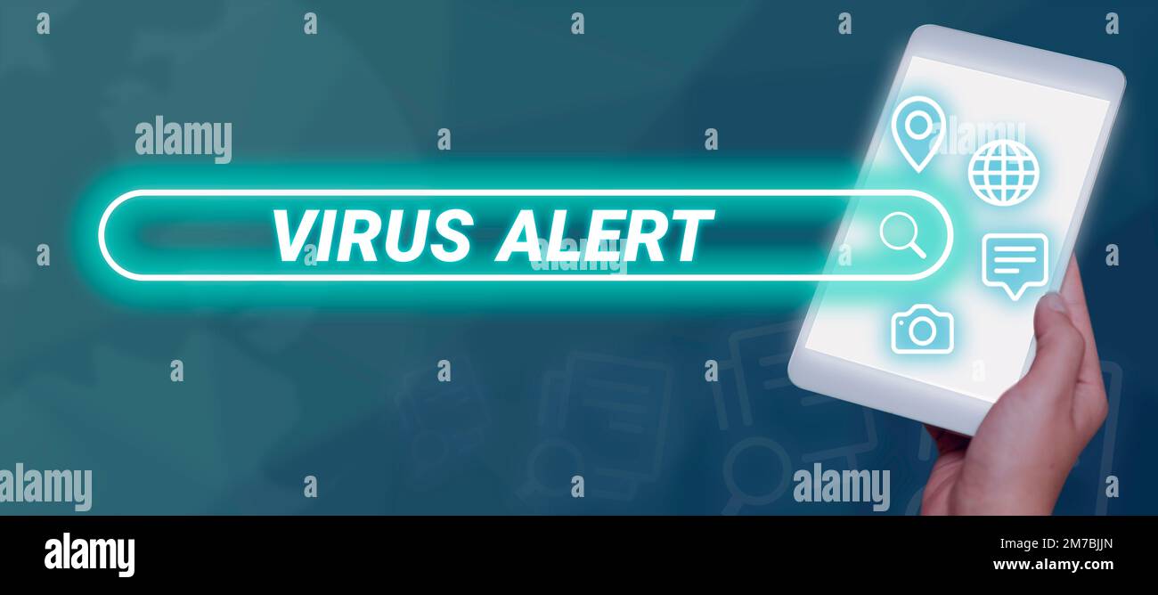 Text sign showing Virus Alert. Word Written on message warning of a non ...