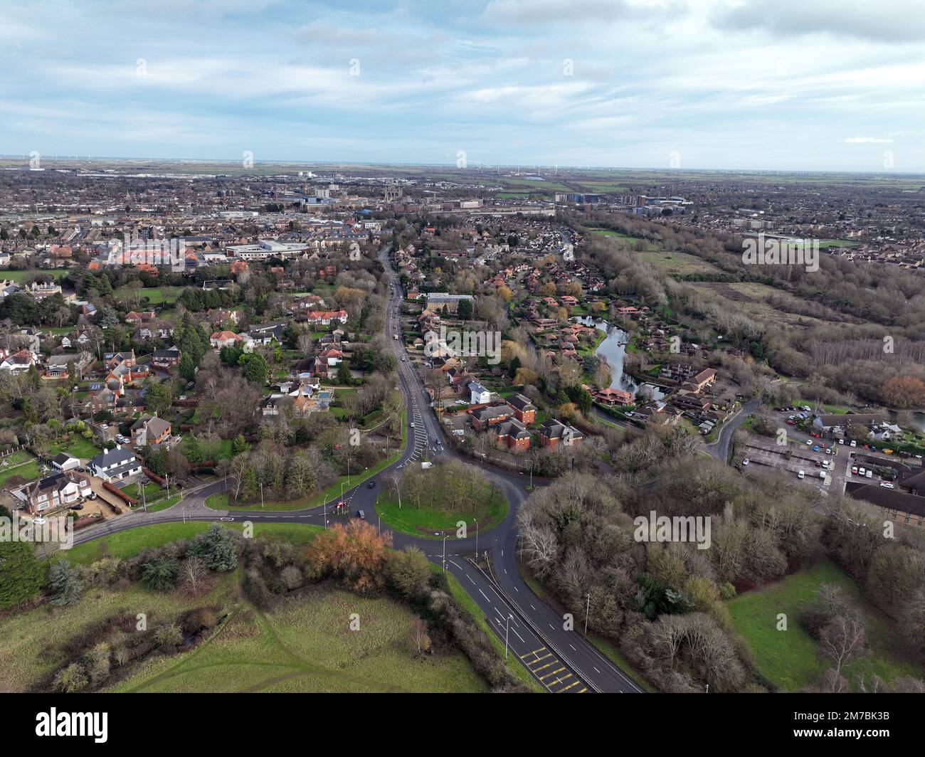 The city of Peterborough, with Thorpe Road making its way to