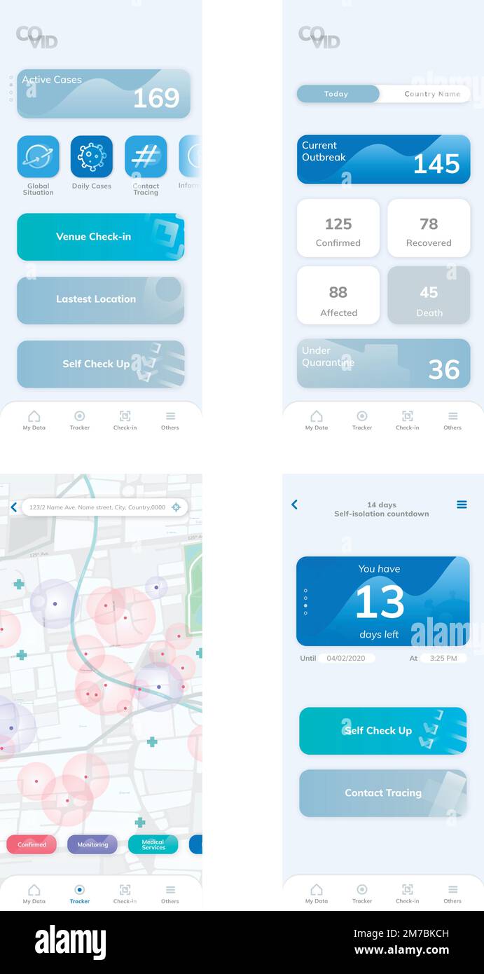 COVID-19 user interface app mockup vector mobile screen Stock Vector