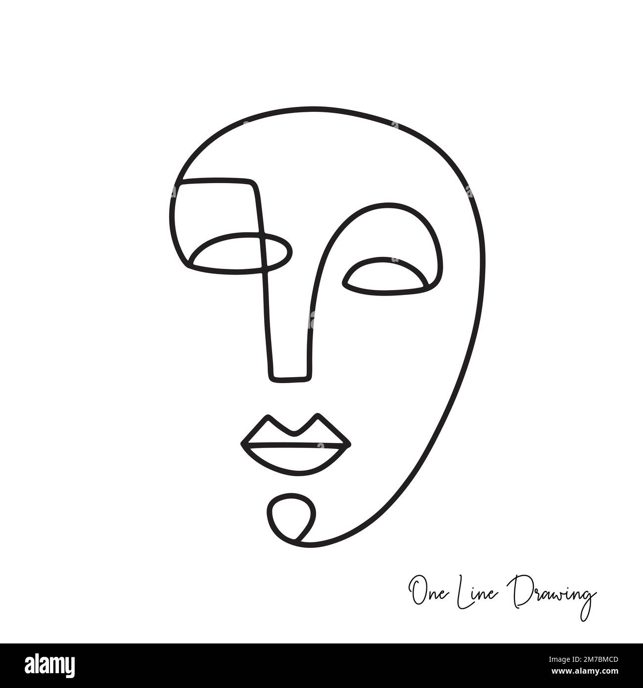 Fashion Cubism One line drawing human face Stock Vector