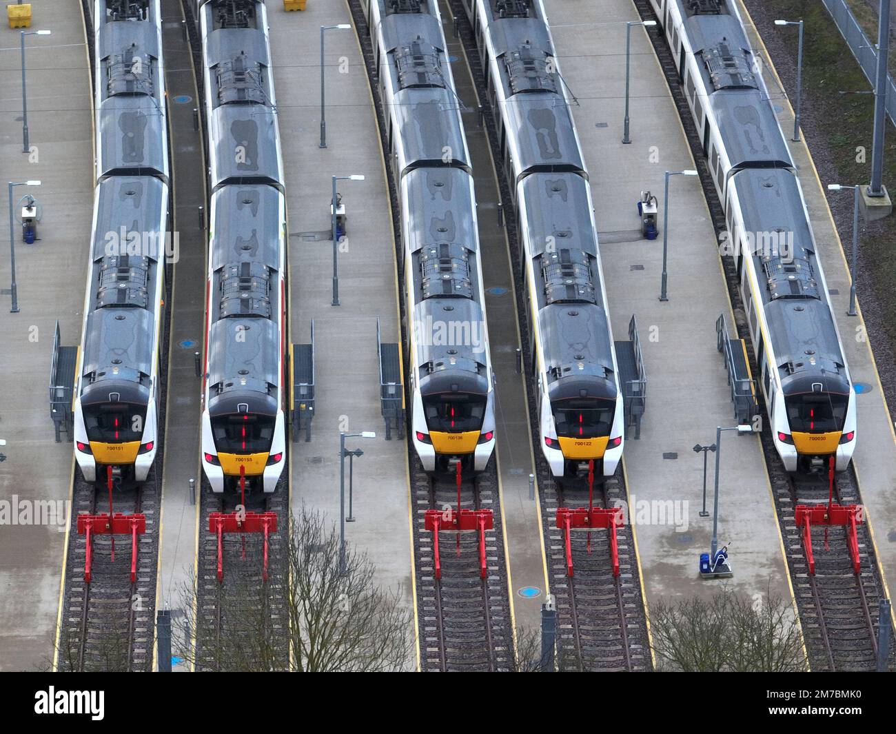 Trains are stationary in sidings in Peterborough, Cambs., as national