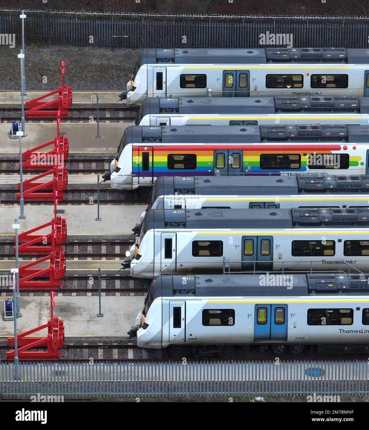 Trains are stationary in sidings in Peterborough, Cambs., as national