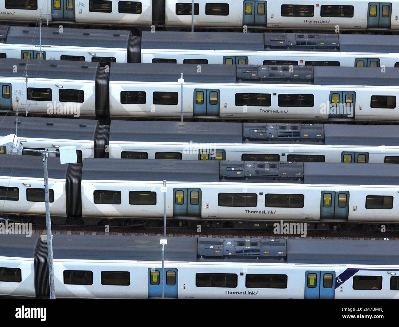 Trains are stationary in sidings in Peterborough, Cambs., as national