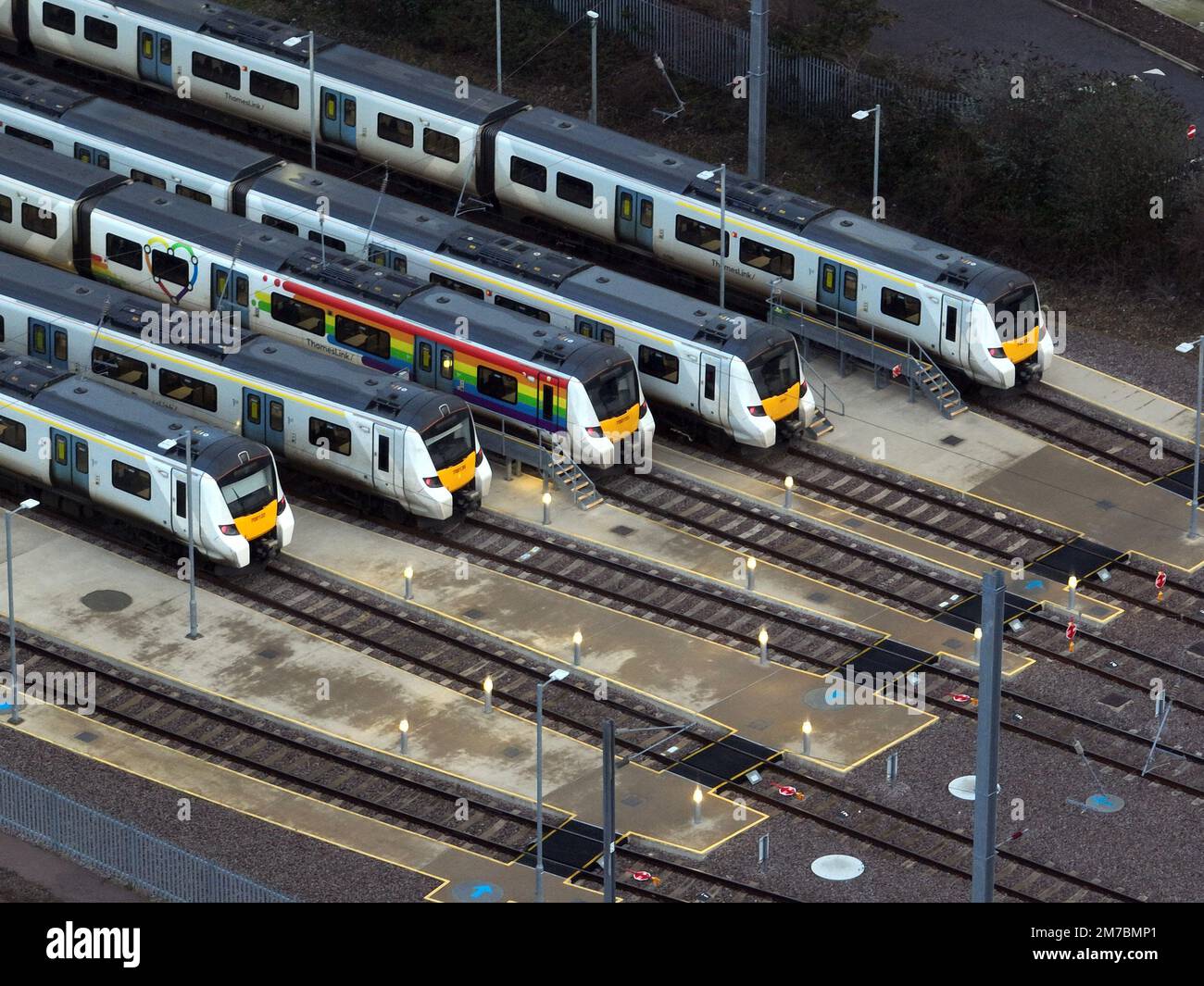 Trains are stationary in sidings in Peterborough, Cambs., as national
