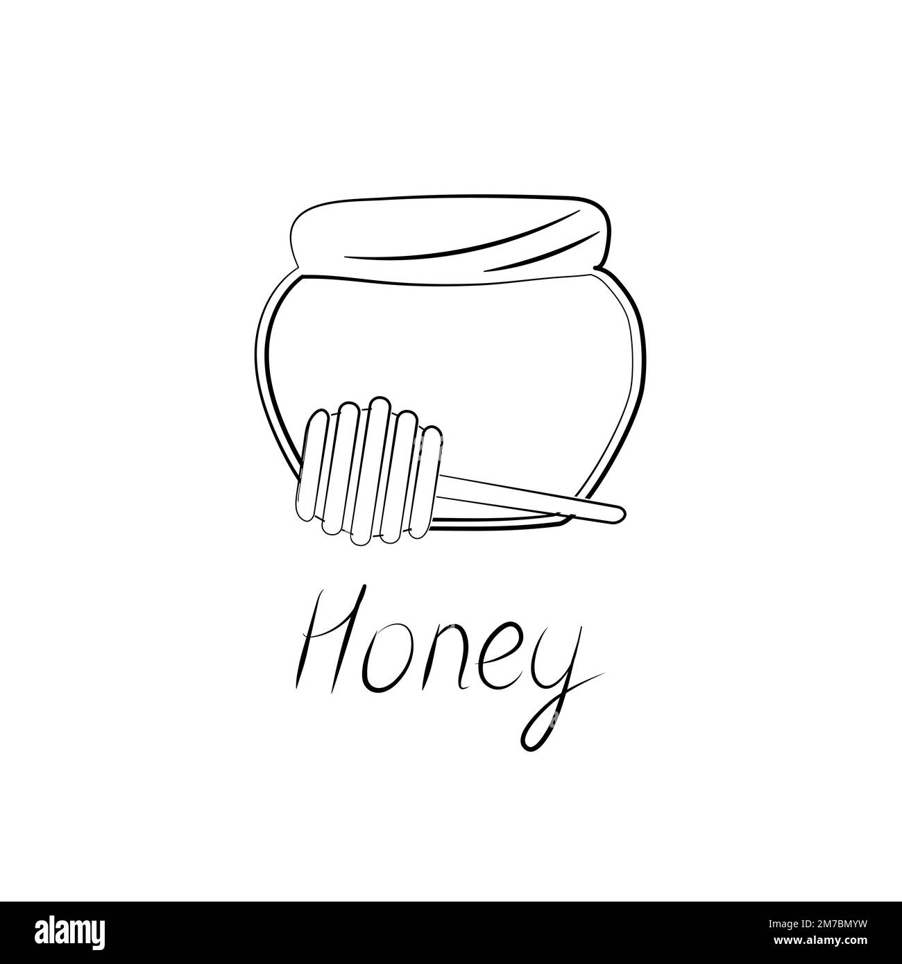 Honey jar and wooden dipper icon. Simple cartoon illustration Stock