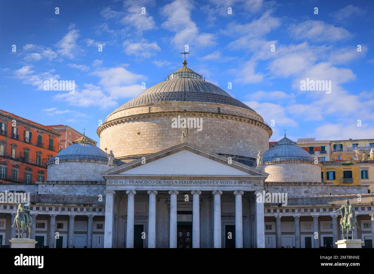 Plebiscite Square, the symbol of the city of Naples: the Royal Pontifical Basilica of Saint Francis of Paola. Stock Photo