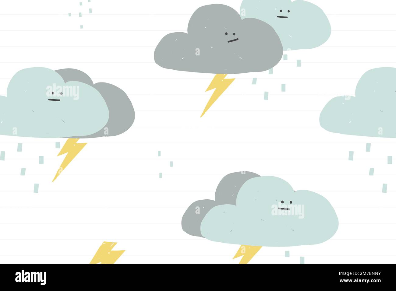 Rainy clouds seamless pattern vector cute doodle background for kids Stock Vector