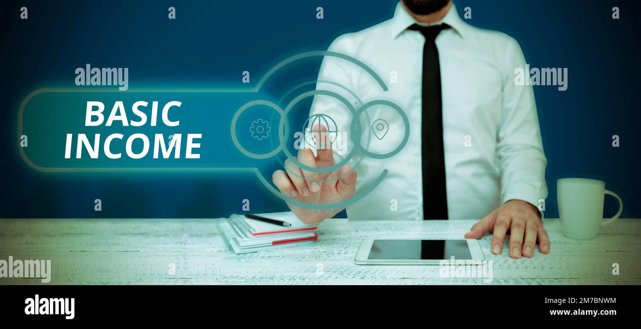 Text caption presenting Basic Income. Word Written on periodic cash ...