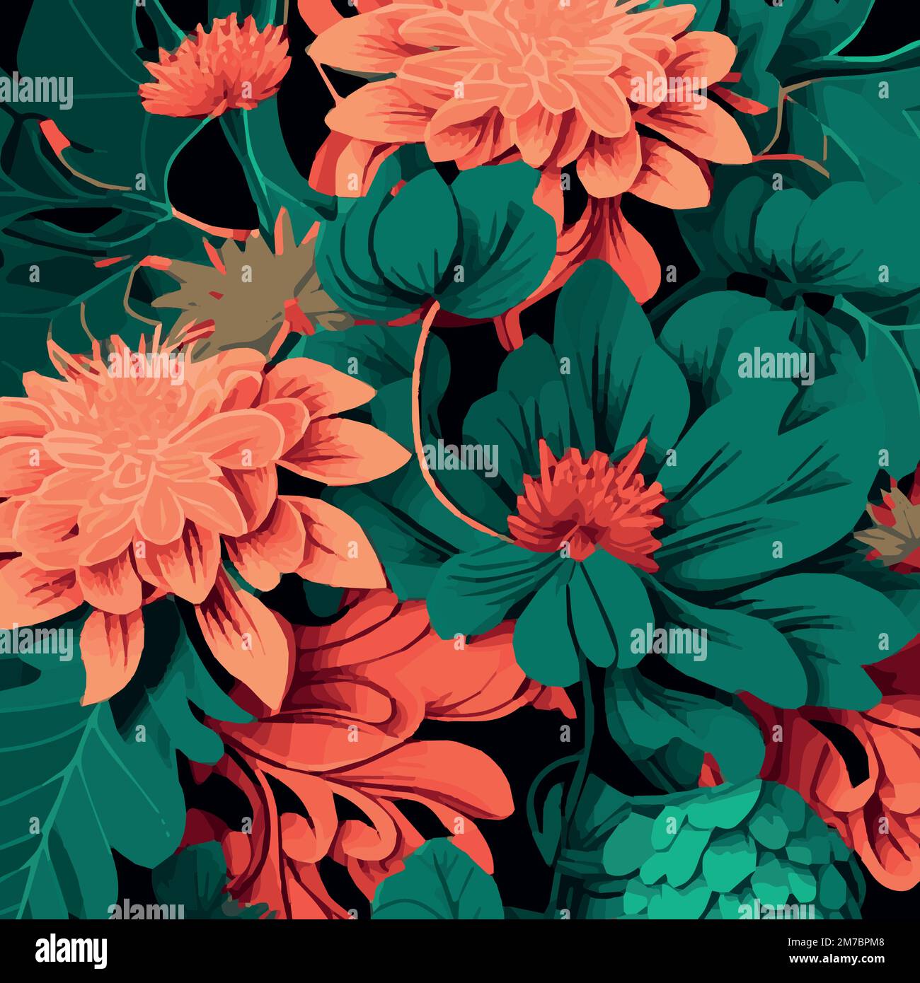 Seamless pattern of green tropical leaves with strelitzia, plumeria and ...
