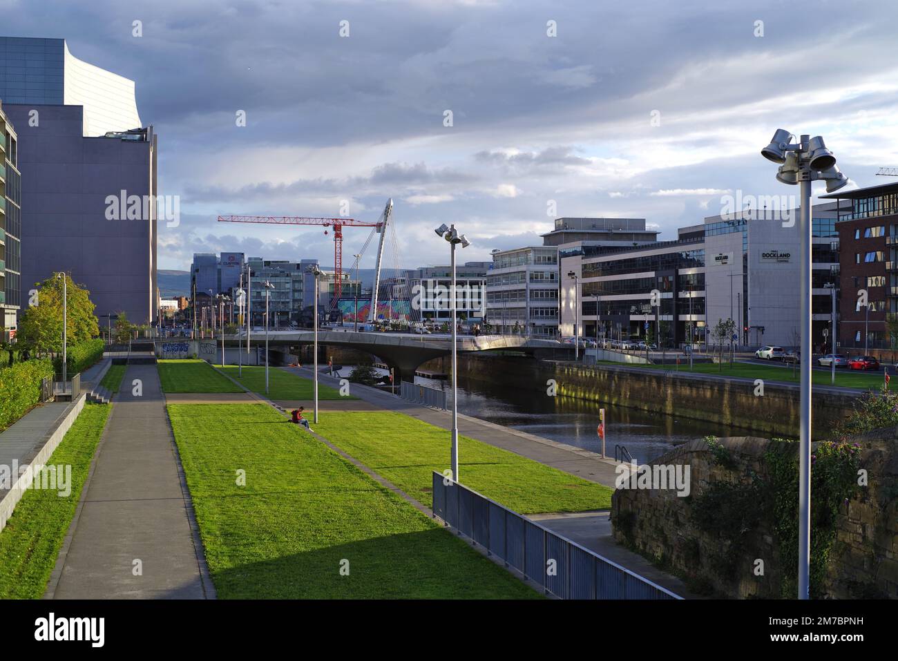 A view of the Spencer Dock Bridge on the Royal Canal at IFSC in Dublin ...