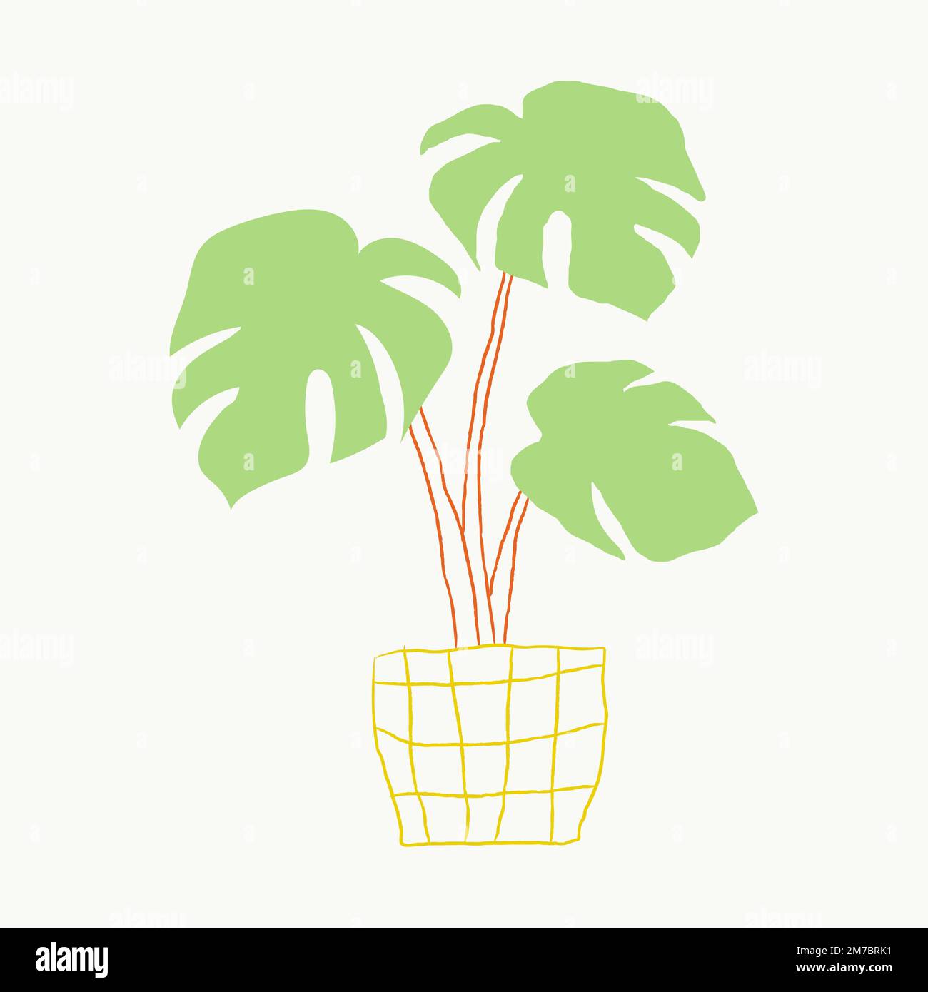 Green houseplant vector monstera hand drawn doodle Stock Vector