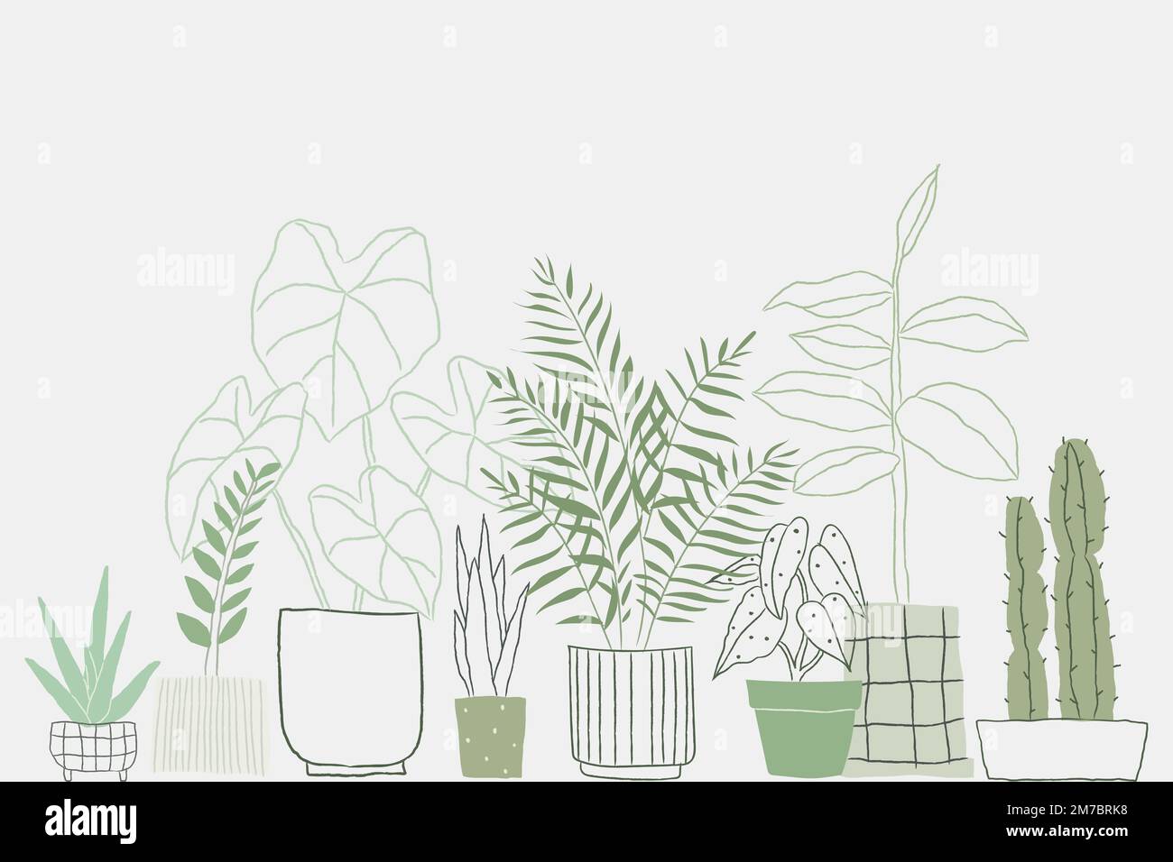Potted plant doodle vector background with blank space Stock Vector