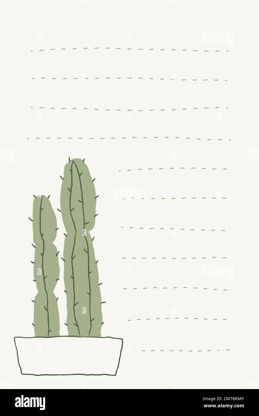 Potted cactus doodle vector and lined note background Stock Vector
