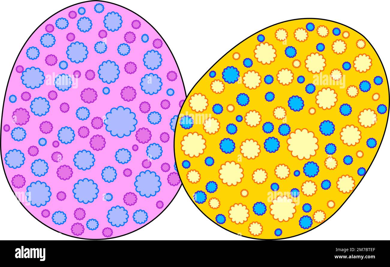 Two decorated Easter eggs, graphic illustration isolated on background Stock Vector