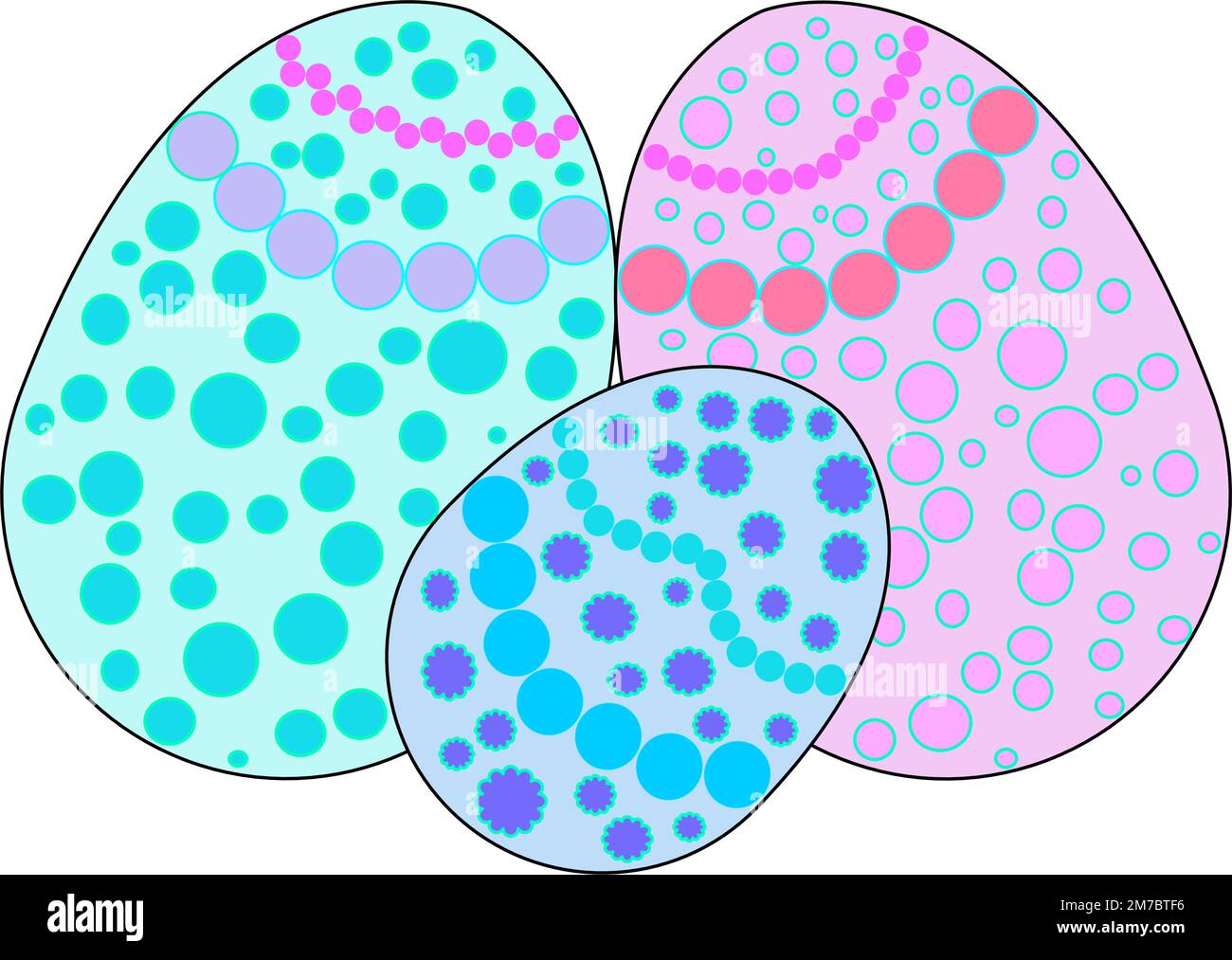 Three decorated Easter eggs, graphic illustration isolated on background Stock Vector
