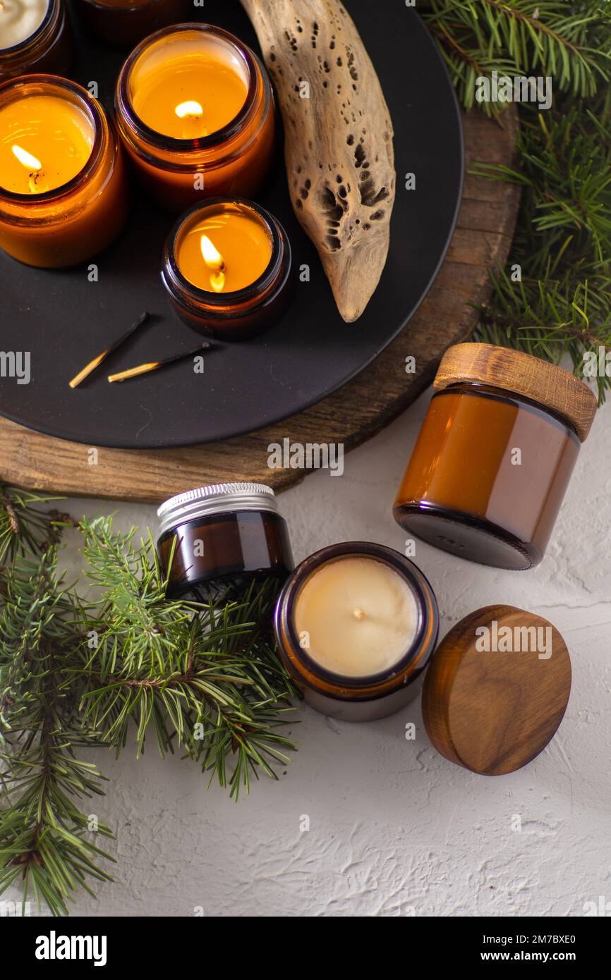 Soy Candles Burn Glass Jars Comfort Home Candle Brown Jar Stock Photo by  ©Real_life 635513902