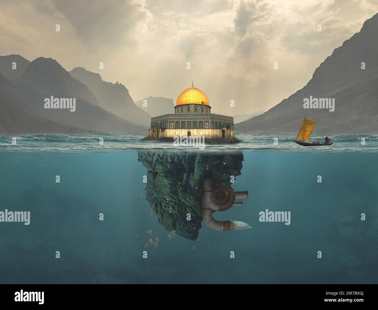 A long exposure of Al-Aqsa (Dome of the Rock) on Sea Stock Photo