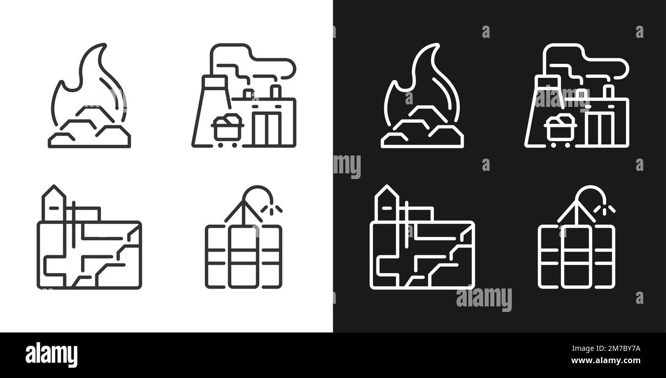 Quarry mining pixel perfect linear icons set for dark, light mode Stock Vector