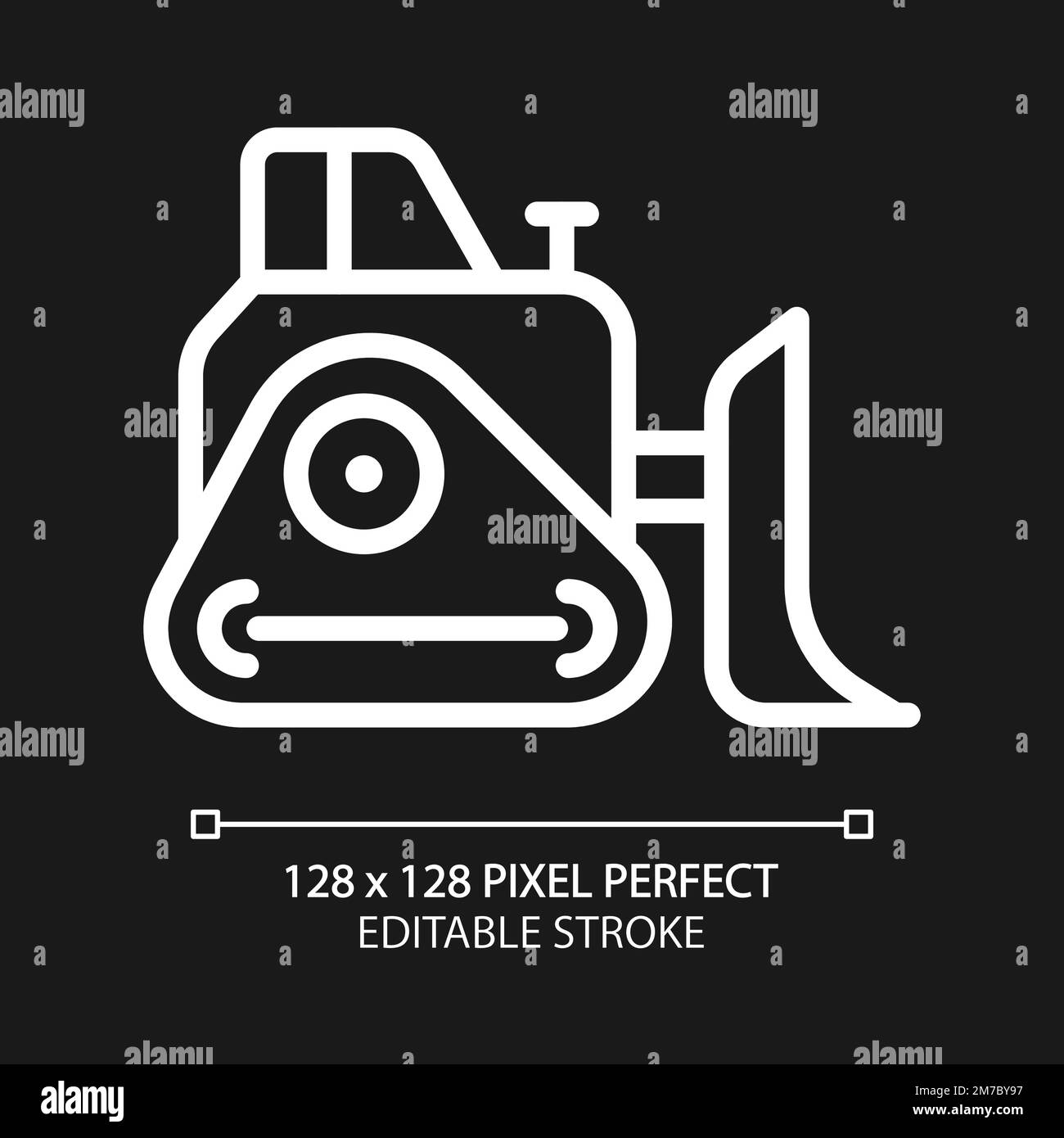 Bulldozer pixel perfect white linear icon for dark theme Stock Vector