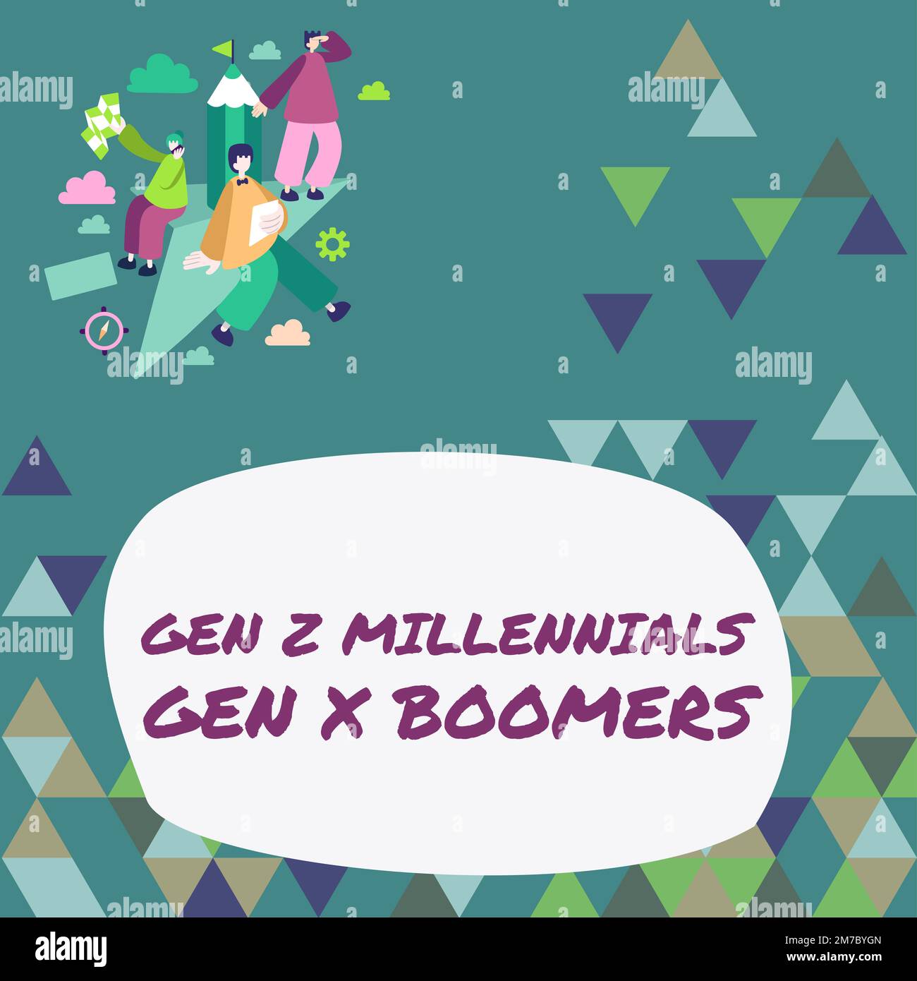 Text showing inspiration Gen Z Millennials Gen X Boomers. Business overview Generational differences Old Young people Stock Photo
