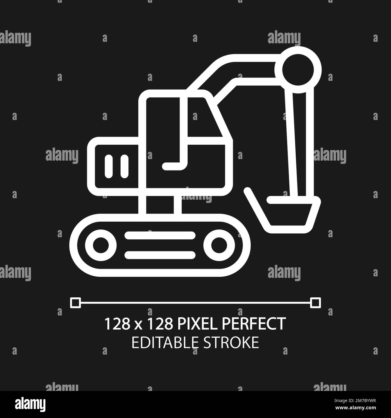 Excavator pixel perfect white linear icon for dark theme Stock Vector ...