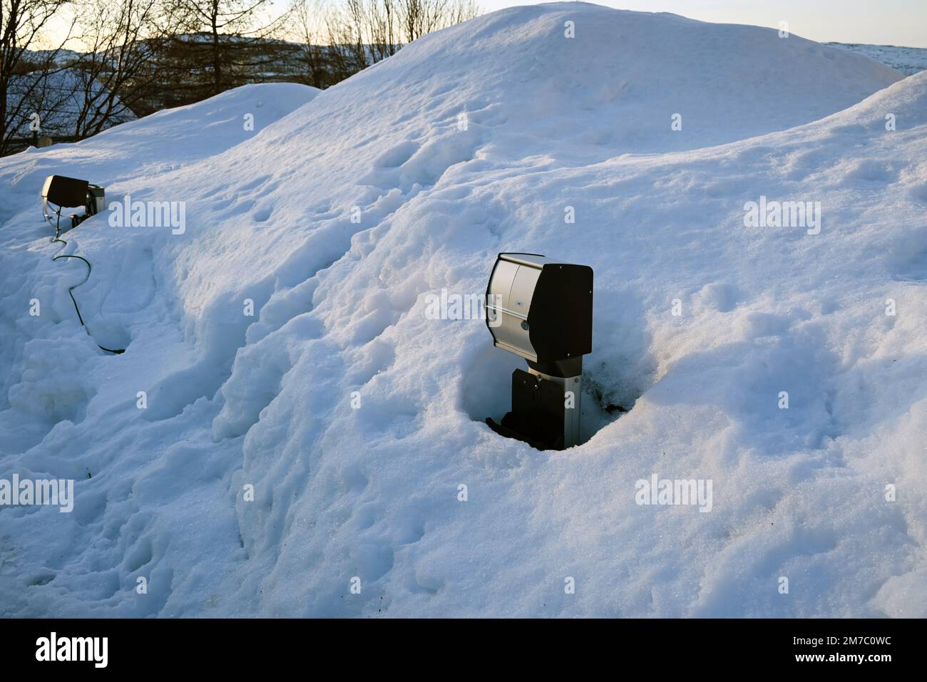 Electric plugs in a street of Kirkenes in the far northern Norway