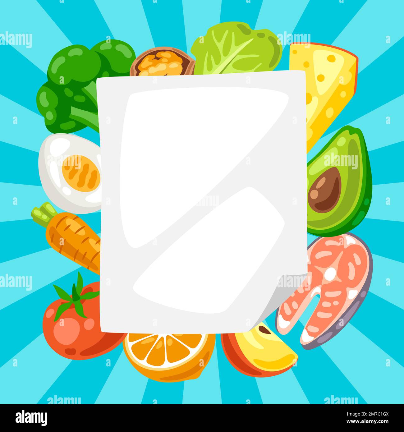 Illustration of dieting plan with food. Healthy eating and diet meal
