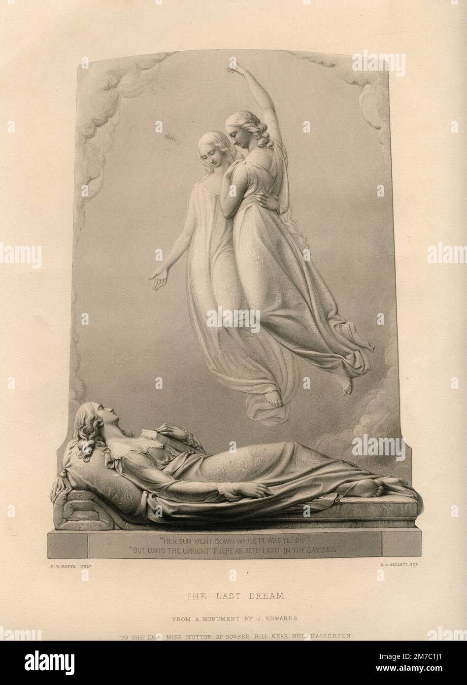 The Last Dream, print engraved by E. Roffe from a monument by J. Edwards, UK 1870 Stock Photo