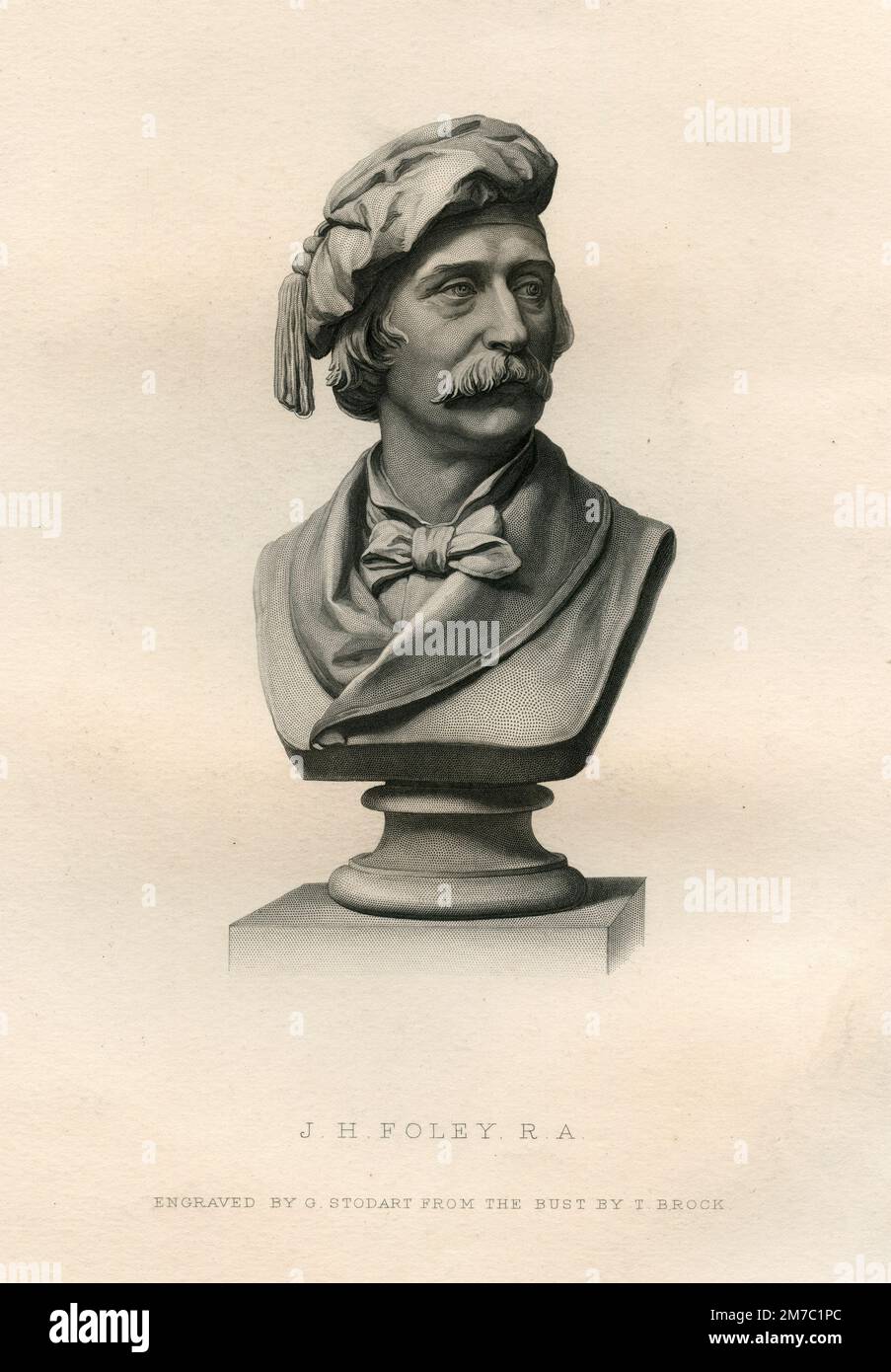J.H. Foley, print engraved by G. Stodart from the bust by T. Brock, UK 1877 Stock Photo