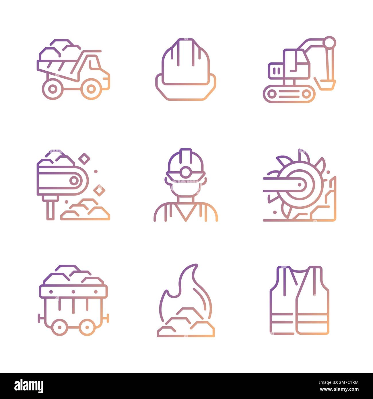 Coal extraction pixel perfect gradient linear vector icons set Stock Vector