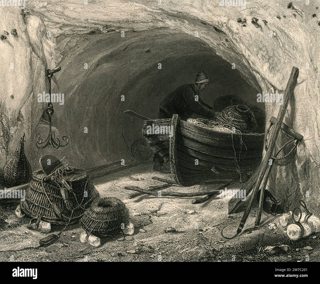 The Fisherman's Cave, print engraved by S. Bradshaw from a painting by E.W. Cooke, UK, 1876 Stock Photo