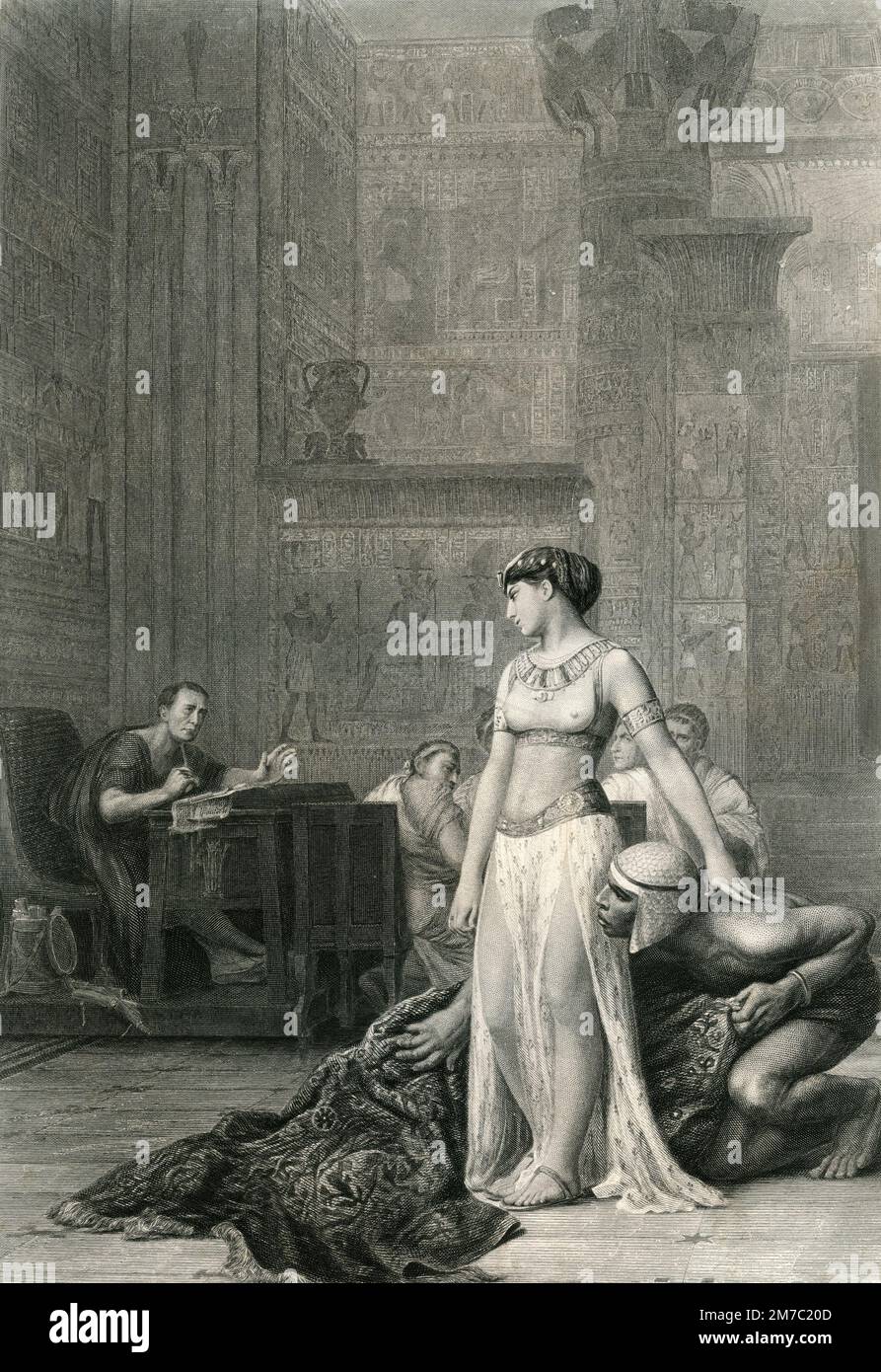 Cleopatra and Caesar, print engraved by J. C. Armytage from a painting by J.L. Gerome, UK, 1877 Stock Photo