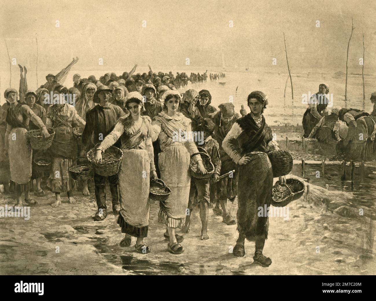 The Return of the Oyster Fishers at Cancale, print engraved from a painting by Feyen Perrin, UK, 1858 Stock Photo