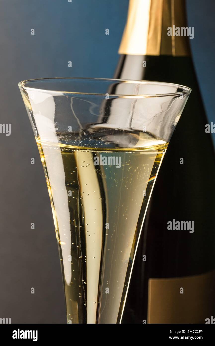 champagne glass with champagne bottle Stock Photo