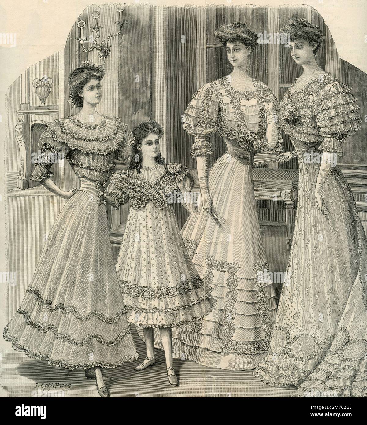 https://c8.alamy.com/comp/2M7C2GE/illustration-of-women-clothes-fashion-and-style-from-vintage-magazine-italy-1900s-2M7C2GE.jpg