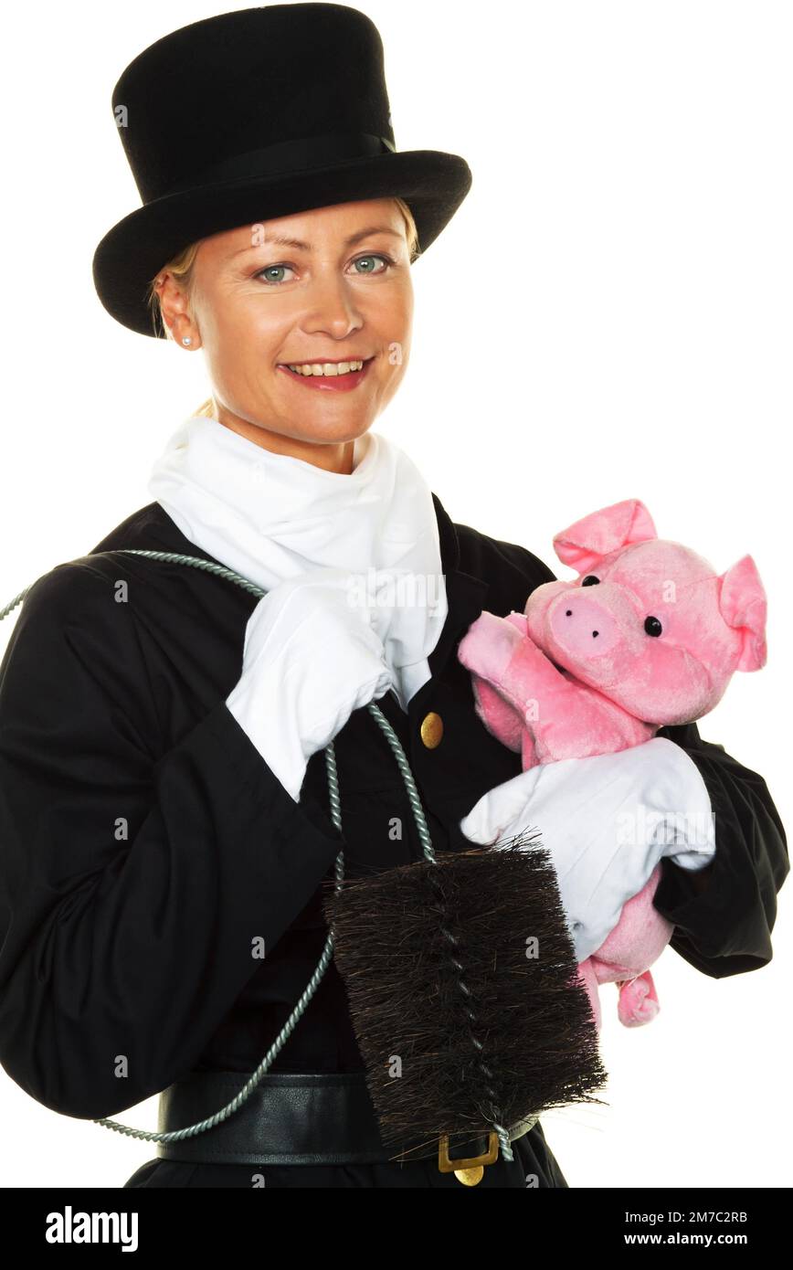 chimney sweep with lucky pig, lucky charms for New Year's Eve and the New Year Stock Photo