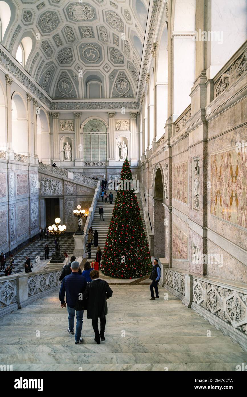 Naples, Italy January 1, 2023 The grand staircase of the palazzo