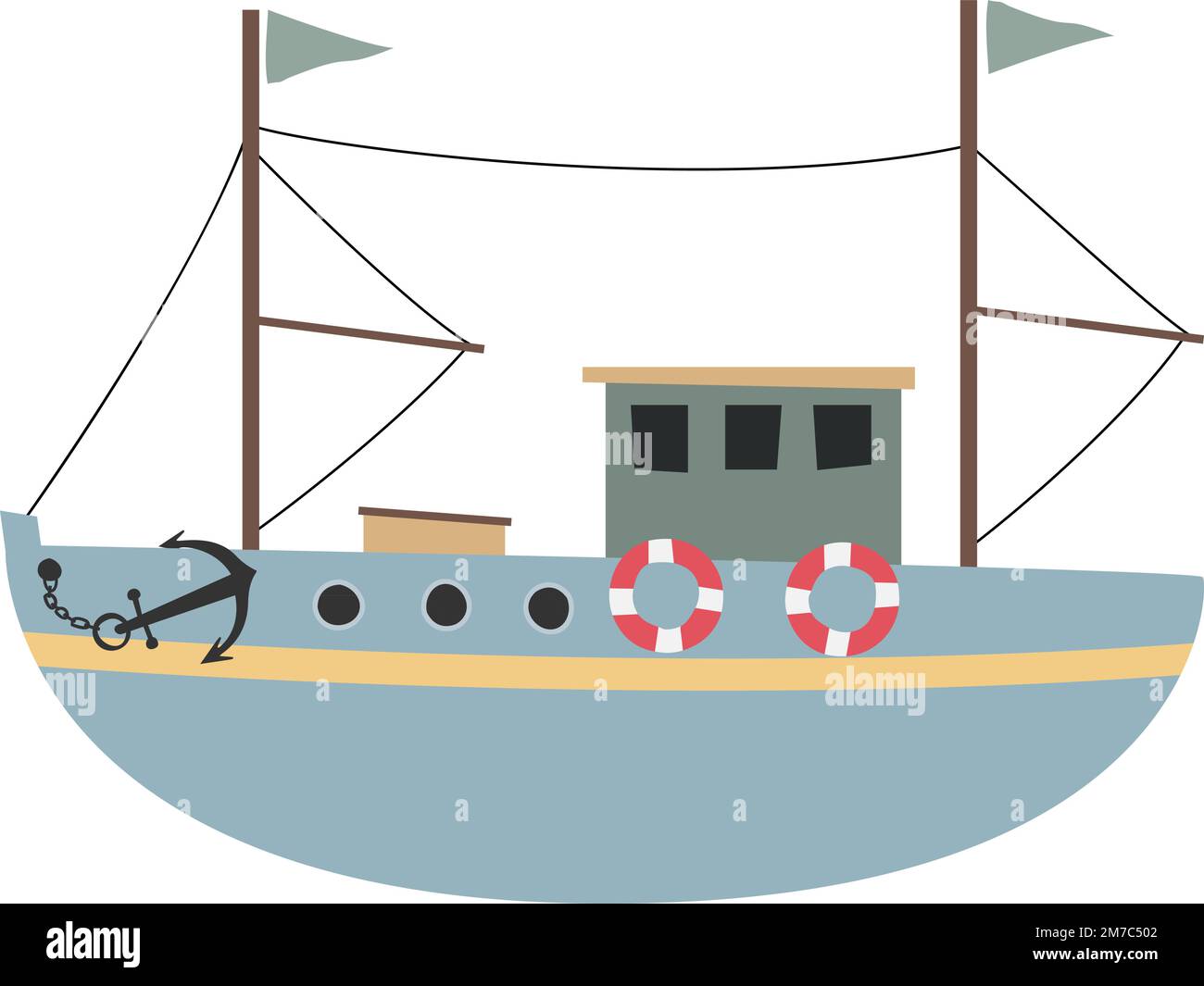 scandinavian style illustration of fishing vessel isolated on white, scandi vector drawing for children Stock Vector