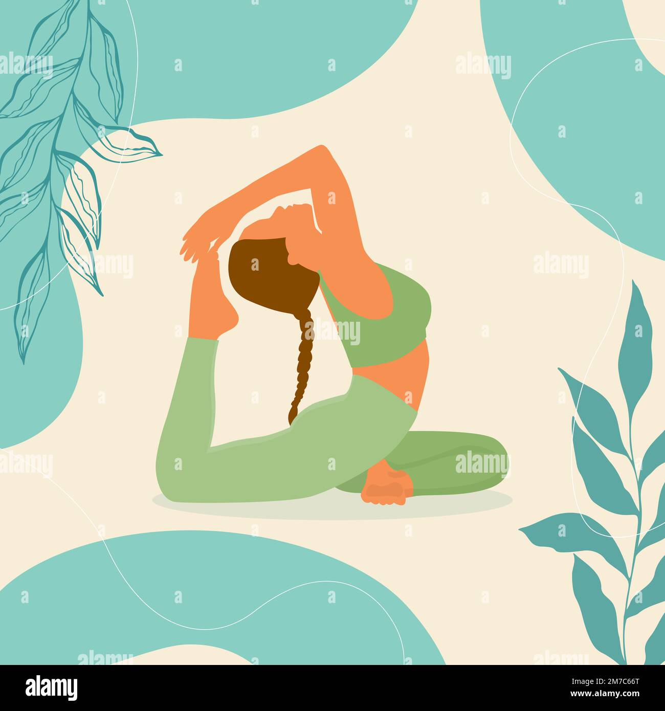 Yoga King Pigeon Pose young woman in Rajakapotasana posture banner with ...